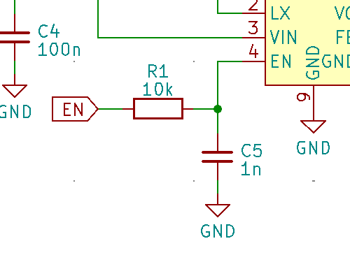 回路図のFP6276のENピンからC5 1nとR1 10kとENラベル